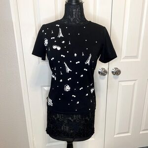 Karl Lagerfeld black Paris tshirt with silver embellishments. Size small